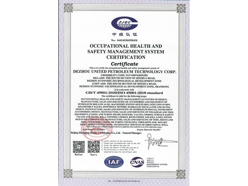 Occupational Health and Safety Management System Certificate (2024)
